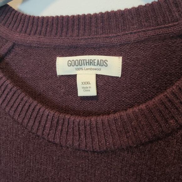 NWT Goodthreads Men's Sz XXXL Burgundy 100% Lambswool Pullover Crew Neck Sweater - Picture 2 of 4